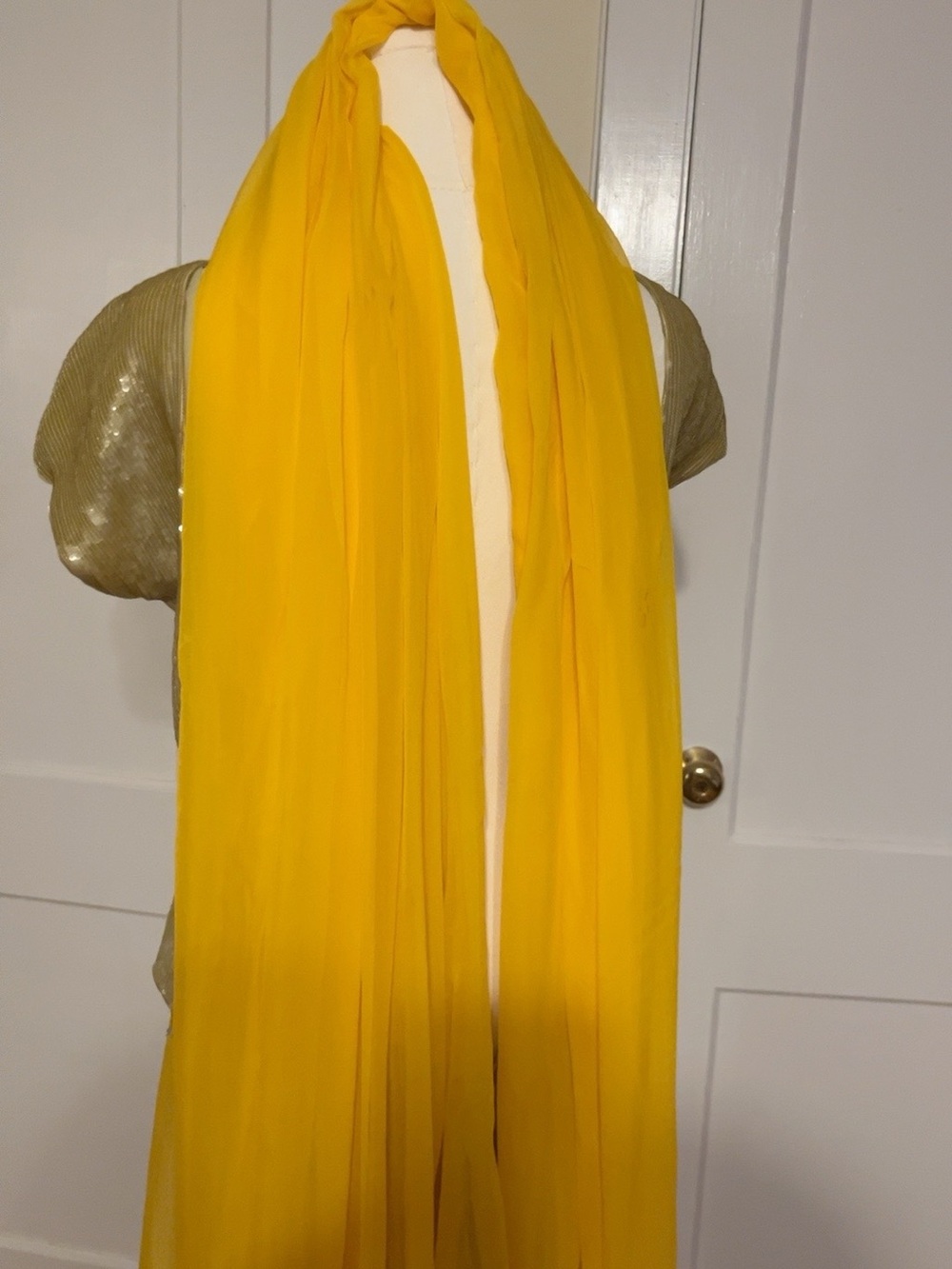 Oscar de la Renta Archival Runway 3-Piece Celadon Sequin Silk Gown Yellow shawl - Picture 8 of 11